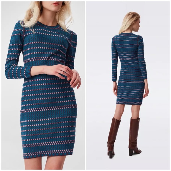 DVF Diane Von Furstenberg Harry Dress Sz M in Blue - Picture 2 of 5